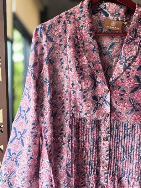 Patel Purple Cotton Shirt with Floral Print