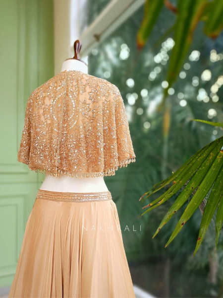 Enchante Cape Style Beige Indo-Western Lehenga Set