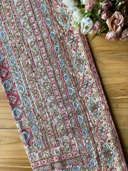 Riyaasat Cream Saree with Pastel Print and Sequin Work