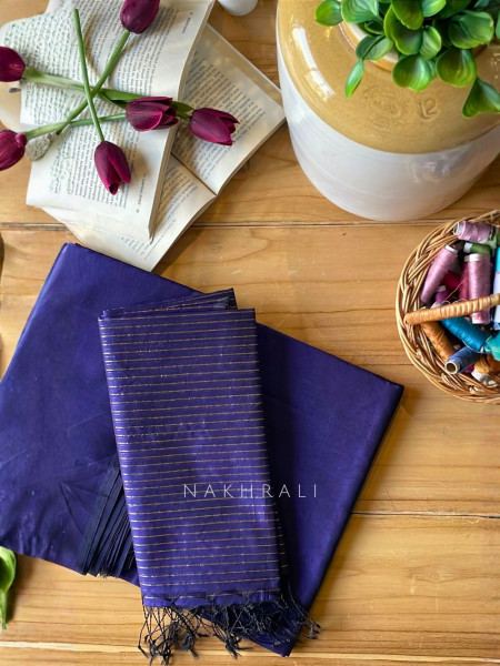 Taga Maheshwari Purple Dress Material with Zari Stripe Dupatta