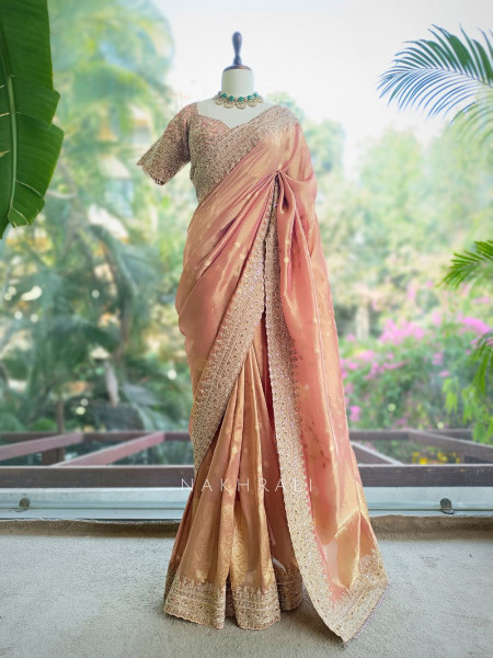 Neerja Pink Banarasi Silk Saree with Embroidered Blouse