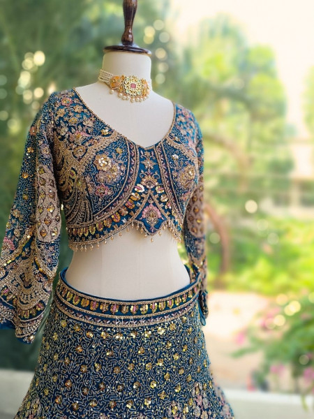 Azure Dream Teal Net Lehenga with Sparkling Sequin Work