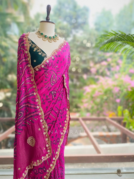 Sarang Rani Bandhani Saree with Gota Border