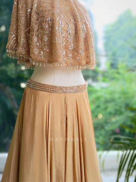 Enchante Cape Style Beige Indo-Western Lehenga Set