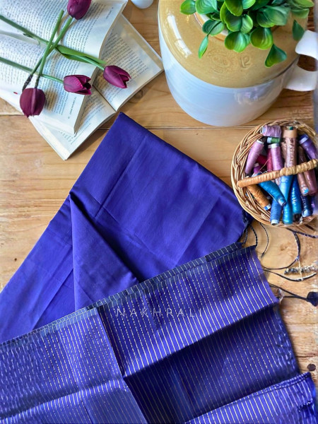 Taga Maheshwari Purple Dress Material with Zari Stripe Dupatta