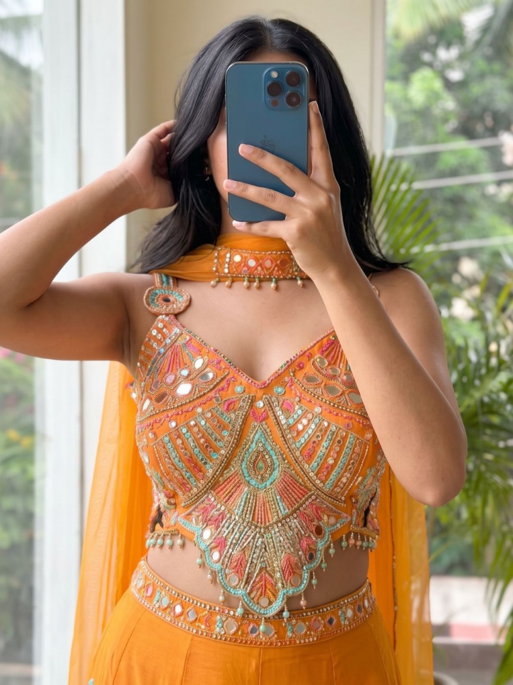 Image of Folk Rhythm Orange Indo-Western Palazzo Set