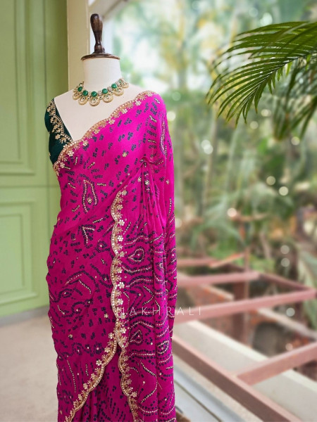 Sarang Rani Bandhani Saree with Gota Border