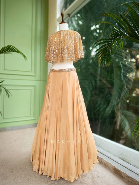 Enchante Cape Style Beige Indo-Western Lehenga Set