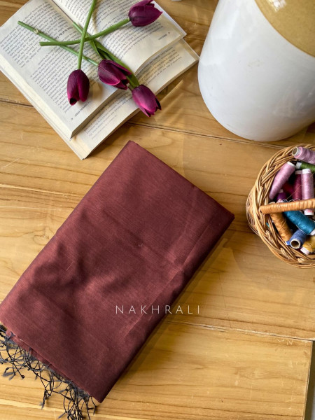 Taga Maheshwari Wine Dress Material with Zari Stripe Dupatta