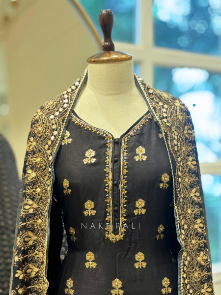 Raunak Noir Black Garara Set with Zari and Bead Work