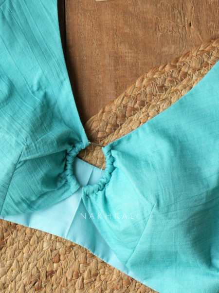 Mivora Blue Blouse with V Neck and Front Ring Detail