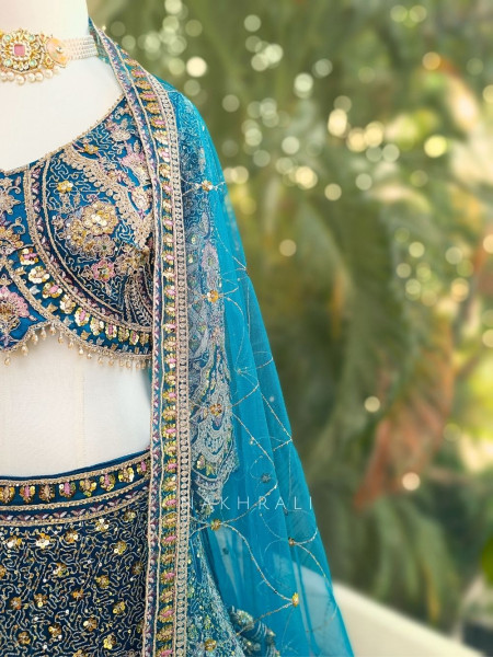 Azure Dream Teal Net Lehenga with Sparkling Sequin Work