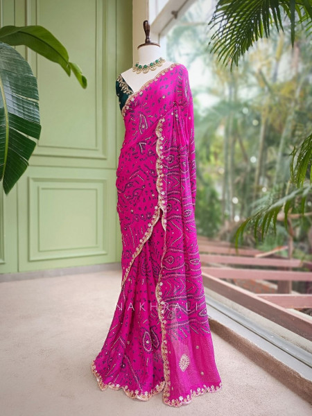 Sarang Rani Bandhani Saree with Gota Border