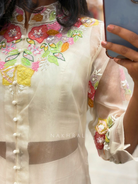 Aries Off White Indo Western Palazzo Set with Thread Embroidery