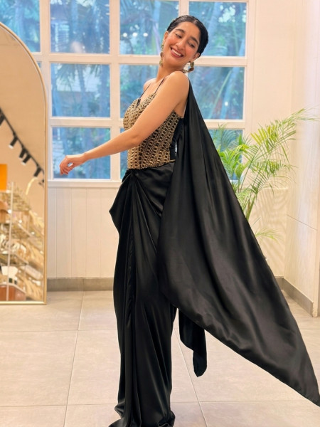 Rubaiyat Black Satin-Crepe – Indo-Western Crop Top Skirt Set