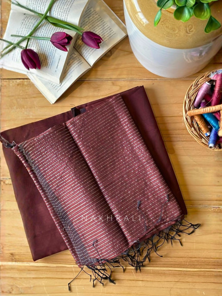 Taga Maheshwari Wine Dress Material with Zari Stripe Dupatta