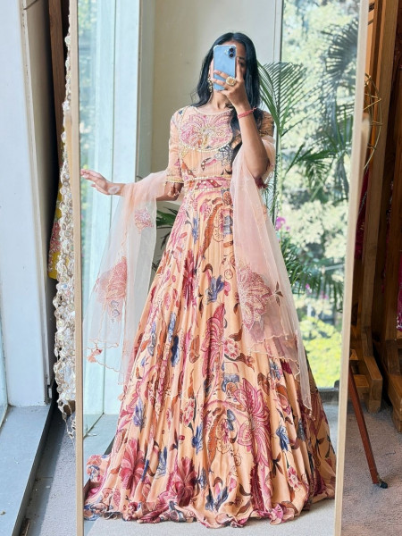 Briona Peach Anarkali with Hand Embroidery