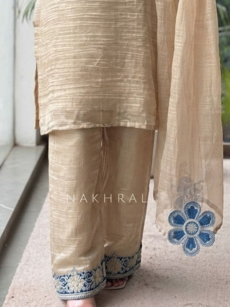 Tishya Beige Tissue Chanderi 3 Piece Suit Set