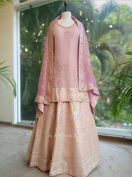 Serenique Pink Lehenga with Sequin and Pearl Work 39-SAM0155