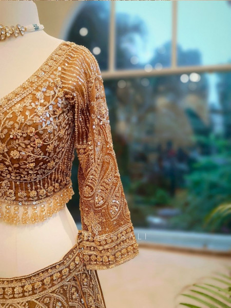 Eternal Shine Brown Zari & Sequin Lehenga