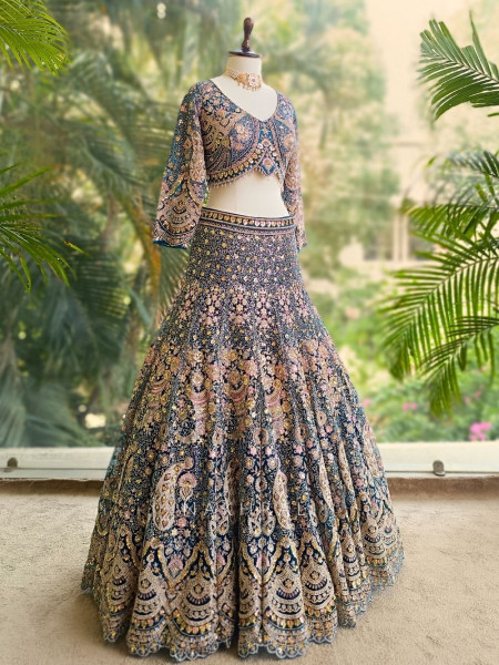 Azure Dream Teal Net Lehenga with Sparkling Sequin Work