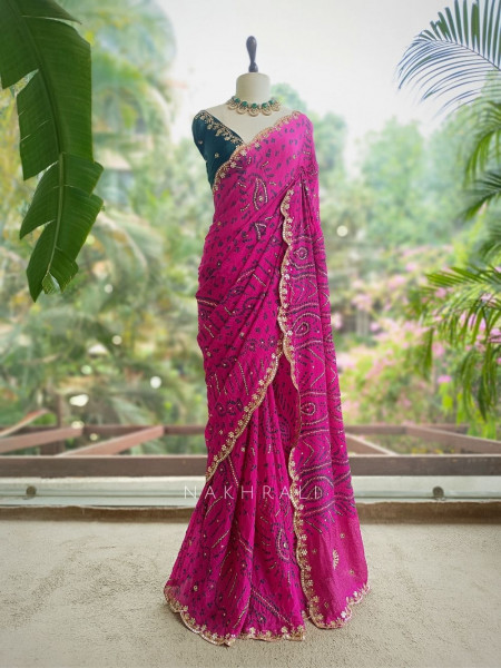 Sarang Rani Bandhani Saree with Gota Border
