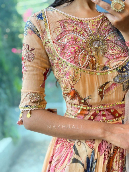 Briona Peach Anarkali with Hand Embroidery