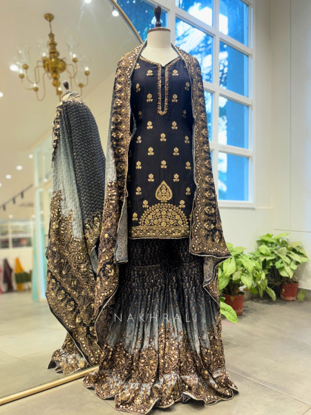 Raunak Noir Black Garara Set with Zari and Bead Work