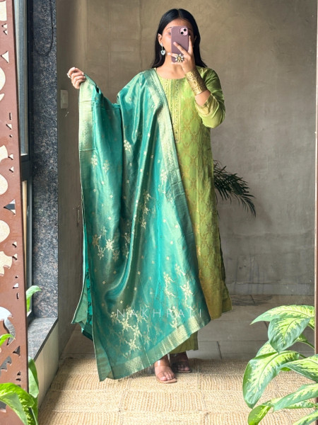 Aanya Green Kurta Pant Set with Zari Dupatta
