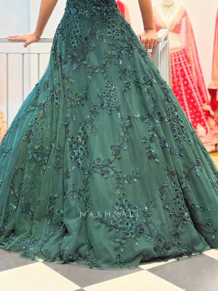 Emerald Bloom Green Gown with Sequin Embellishment