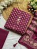 Dhaara Wine Cotton Dress Material with Block Print