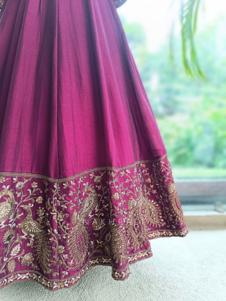 Dastaan Wine Chinon Kalidar Anarkali Set