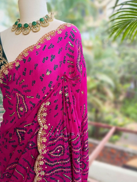 Sarang Rani Bandhani Saree with Gota Border