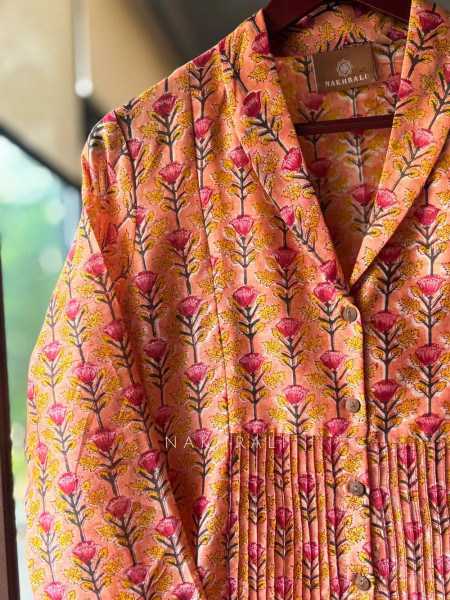 Patel Peach Cotton Shirt with Floral Print