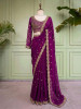 Suvika Wine Saree with Readymade Blouse And Zari Scalloped Border
