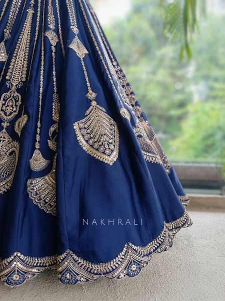 Mehraab Blue Lehenga With Chandelier Zari Work