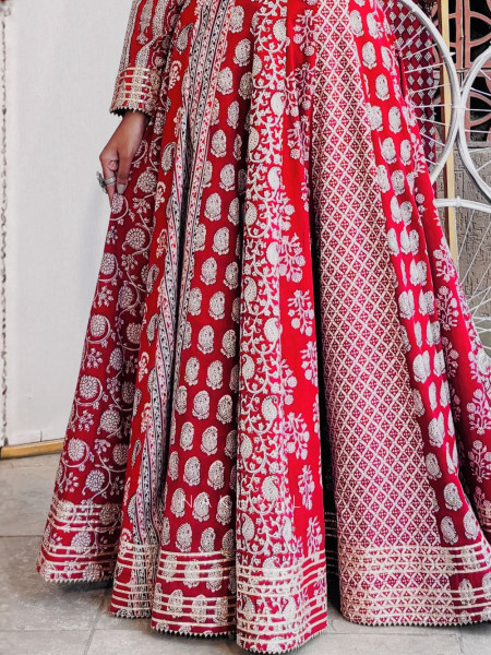 Umrao Red Cotton Printed Anarkali Dress
