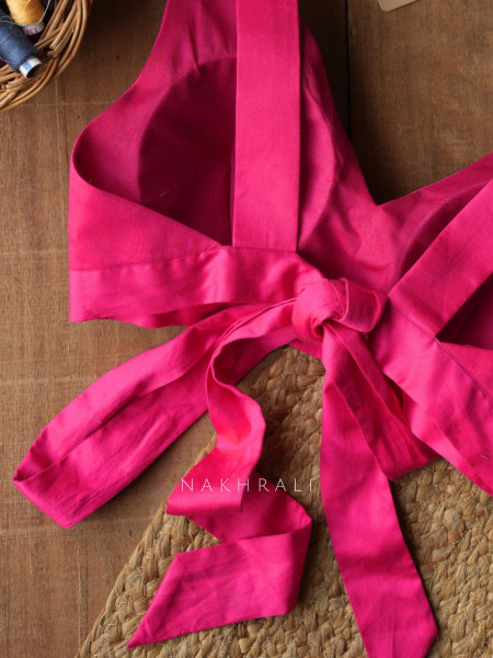 Kasak Pink Blouse with V Neck and Bow Dori Back