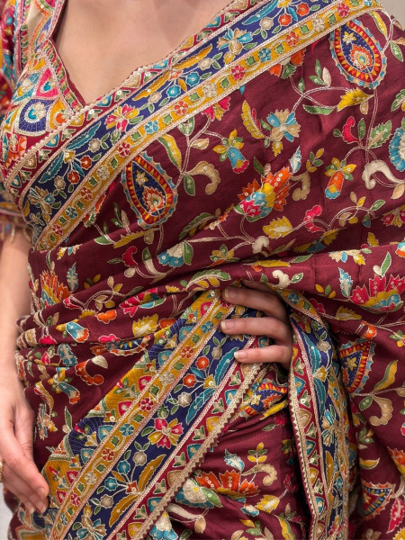 Rang Ranjani Multicolor Printed Saree with Ornate Embroidery