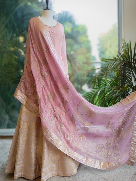 Serenique Pink Lehenga with Sequin and Pearl Work 39-SAM0155