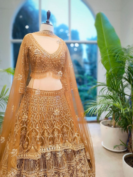 Eternal Shine Brown Zari & Sequin Lehenga