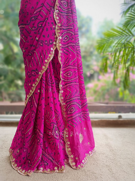 Sarang Rani Bandhani Saree with Gota Border