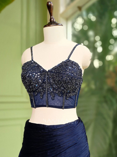 Sapphire Blue Indowestern Lehenga with Cut Dana & Sequin Work