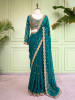 Suvika Rama Green Saree with Readymade Blouse And Zari Scalloped Border