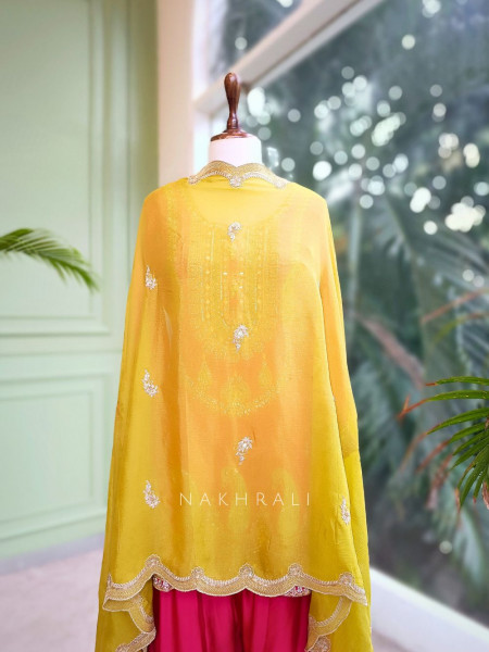 Gulnaar Magenta Suit Set with Gota and Zari Work