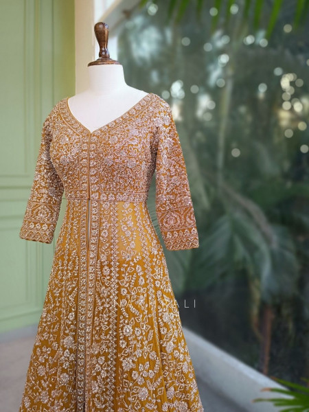 Noorvi Mustard Lehenga with Zari & Mirror Work