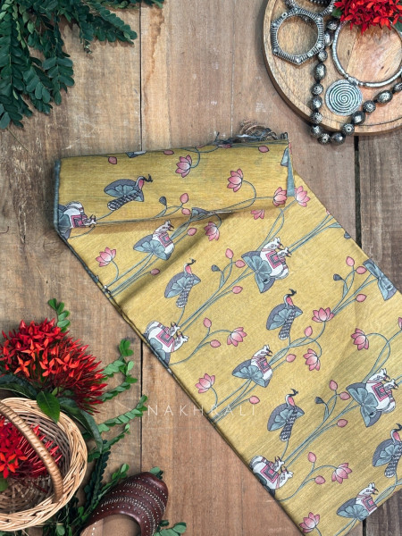 Chitrawali Yellow Tussar Silk Saree with Pichwai Art