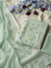 Roselune Pista Green Floral Printed Dress Material with Embroidered Border