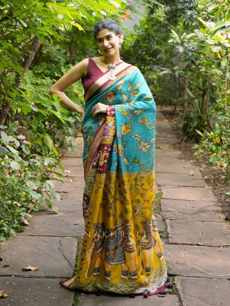 Tanirika Blue Kalamkari Saree