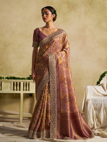 Orchid Charm Tissue Dola Silk Saree with Zardozi Border